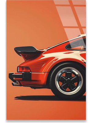 Steelartdec Kırmızı Porsche 911 Minimalist Illüstrasyon Cam Tablo
