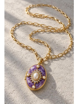 New Obsessions Vintage Ortası Açılabilir Incili Çelik Kolye