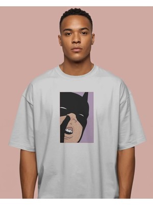 Buzagi Unisex Oversize Tişört Batman Beyaz