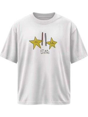 Buzagi Unisex Oversize Tişört Star Wars Beyaz