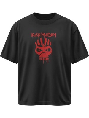 Buzagi Unisex Oversize Tişört Iron Maiden Siyah