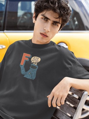 Buzagi Unisex Oversize Tişört Kurabiye Canavarı Siyah