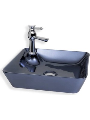 Lena - Tezgah Üstü Porselen Lavabo Metalik Lacivert - E-4620L