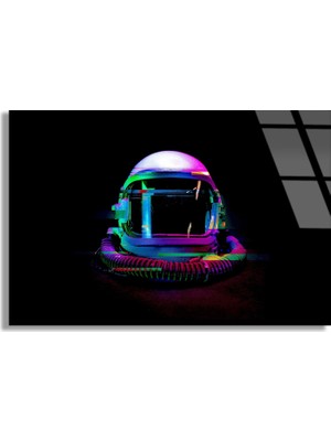 Steelartdec Neon Astronot Kaskı Cam Tablo