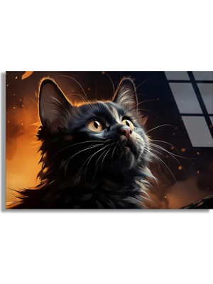 Steelartdec Kara Kedi Cam Tablo