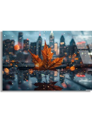 Steelartdec Şehir Sonbahar Yaprağı Cam Tablo