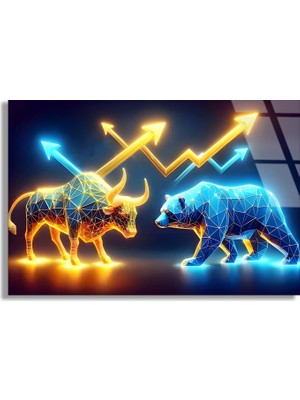 Steelartdec Neon Boğa Ayı Grafiği Cam Tablo