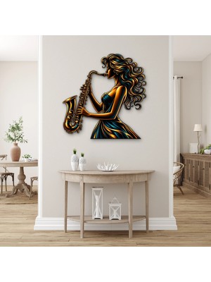 Steelartdec Saksofoncu Kadın Metal Tablo