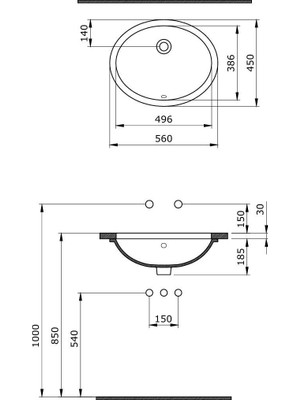 Bocchı Bocchi Parma Tezgah Altı Lavabo 56 cm Parlak Siyah - 1384-005-0125