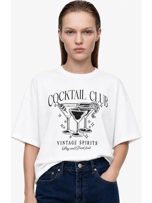 Hakke Coctail Club Baskılı Oversize T-Shırt
