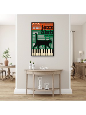 Steelartdec Caz Kulübü Kedi ve Piyano Metal Tablo
