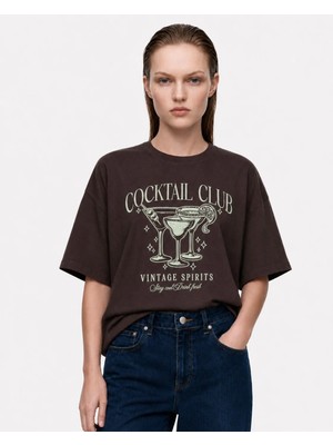 Hakke Coctail Club Baskılı Oversize T-Shırt