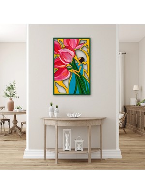 Steelartdec Pembe Laleler ve Kadın Metal Tablo