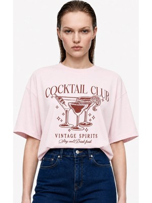 Hakke Coctail Club Baskılı Oversize T-Shırt