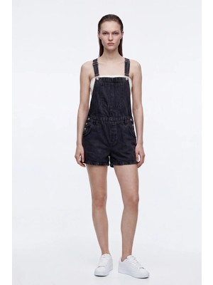 Hakke Kadın Denim Salopet Şort Tulum
