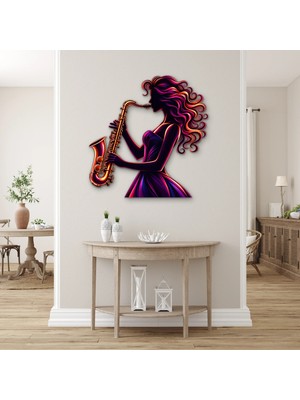 Steelartdec Neon Saksofoncu Kadın Metal Tablo