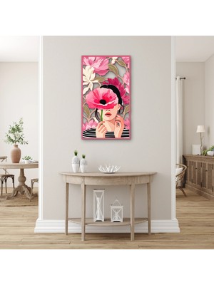 Steelartdec Pembe Gelincikli Kadın Portresi Metal Tablo