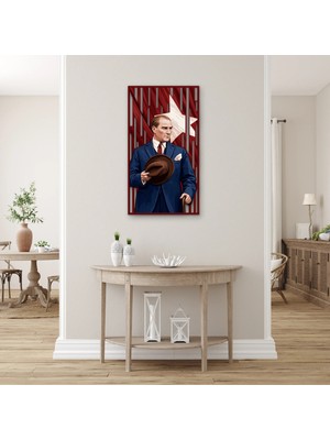 Steelartdec Fötr Şapkalı Atatürk ve Türk Bayrağı Metal Tablo