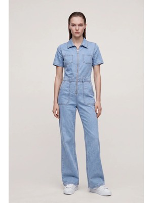Hakke Kısa Kollu Denim Tulum