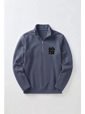 Afc Studio Unisex %100 Pamuk Dik Yaka Yarım Fermuarlı Sweatshirt