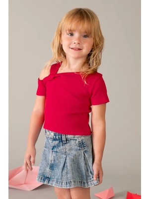 Mayoral Kız Çocuk 4-9 Yaş Pileli Denim Mini Etek Kot Mavi