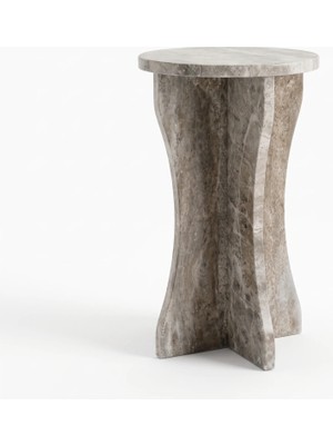 Adomar Marble Gümüş Traverten Kıvrımlı Ayaklı Yan Sehpa