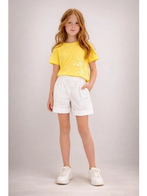 Nk Kids Kız Çocuk 8-14 Yaş Pileli Dokuma Keten Kumaş Şort Ekru