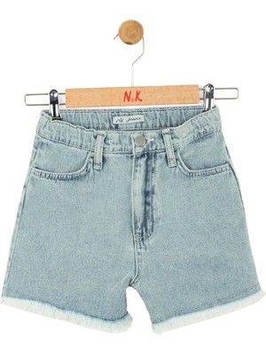 Nk Kids Kız Çocuk 4-8 Yaş Püskül Detaylı Denim Şort Kot Mavi