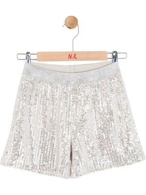 Nk Kids Kız Çocuk 8-14 Yaş Lastikli Bel Payetli Şort Krem