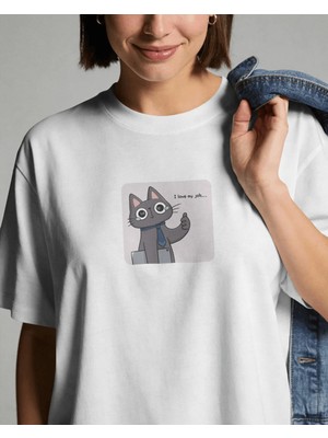 Buzagi Unisex Oversize Tişört I Love My J*b Beyaz