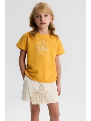 Nk Kids Kız Çocuk 4-8 Yaş Tensel Kumaş Motifli Şort Etek Krem