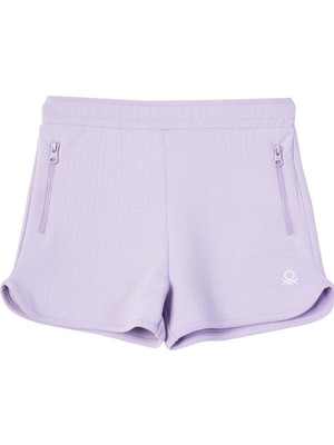 Benetton Kız Çocuk 4-14 Yaş Fermuarlı Cep Detaylı Rahat Kesim Pamuklu Şort Mor