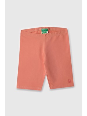 Benetton Kız Çocuk 4-14 Yaş Logo Baskılı Kısa Tayt Pudra