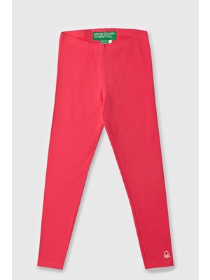 Benetton Kız Çocuk 4-14 Yaş Logo Baskılı Tayt Pembe
