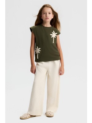 Nk Kids Kız Çocuk 8-14 Yaş Kemerli Müslin Kumaş Palazzo Pantolon Krem