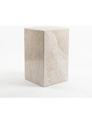 Adomar Marble Bej Mermer Küp Yan Sehpa