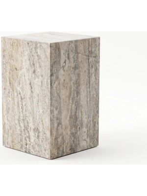 Adomar Marble Gümüş Traverten Küp Yan Sehpa