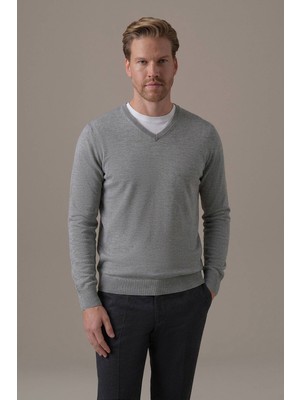 Hemington Extrafine Merino V Yaka Açık Gri Triko