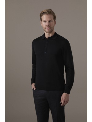 Hemington Extrafine Merino Siyah 3 Düğme Polo Triko