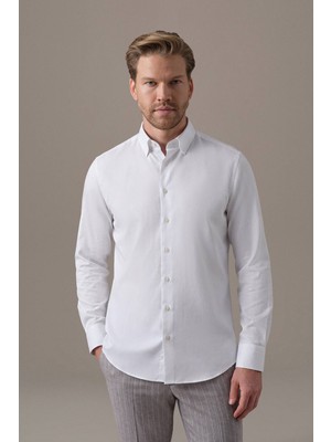 Hemington Gizli Düğme Non-Iron Beyaz Gömlek