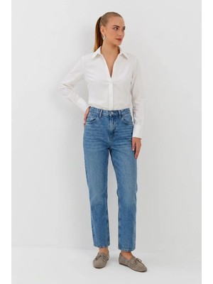Nish&Chic Boru Paça Orta Bel Jean Pantolon