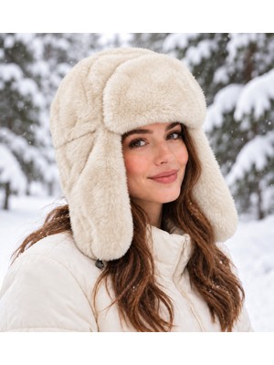 Moda Nokta Rus Pilot Şapka Angora Kışlık Şapka