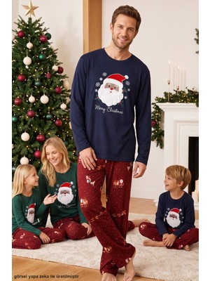 Siyah İnci Yılbaşı Temalı Termal Kumaşlı Ultra Soft Yumuşak Baba-Oğul Örme Pijama Takımı 26225810-1