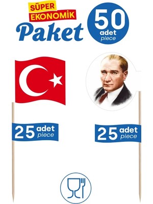 BK SUNUM Resmi Davetler, Açılışlar İçin Atatürk ve Türk Bayrağı 2'li 25'er Adet Bayrak Kürdan
