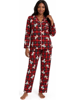Nena %100 Pamuk Gömlek Yaka Önden Düğmeli Uzun Kol Kadın Pijama Takım 1457