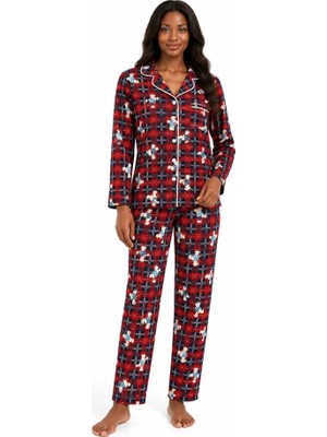 Nena %100 Pamuk Gömlek Yaka Önden Düğmeli Uzun Kol Kadın Pijama Takım 1457