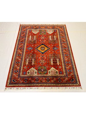 El Dokuma Afgan Halı Sultani Desenli Kök Boya 152 x 193 cm