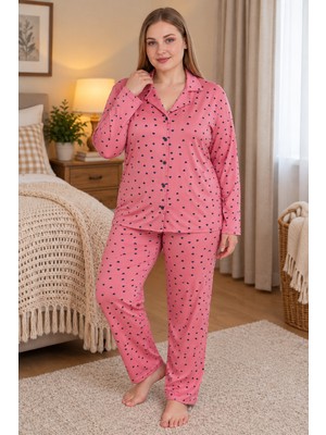 Wordex Mirano 9852 Uzun Kollu Şardonlu Soft Kışlık Düğmeli Büyük Beden Kadın Pijama Takımı