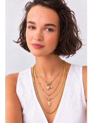 New Obsessions Teddy Pearl Çok Katlı Kombin Çelik Kolye