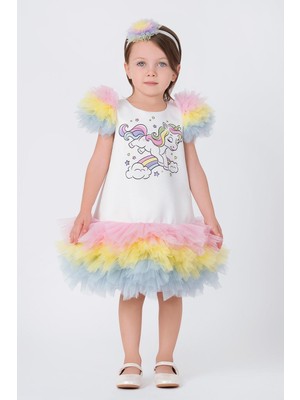 Pamina Kız Bebek 6-24 Ay Tütülü Unicorn Parti Elbisesi Renkli